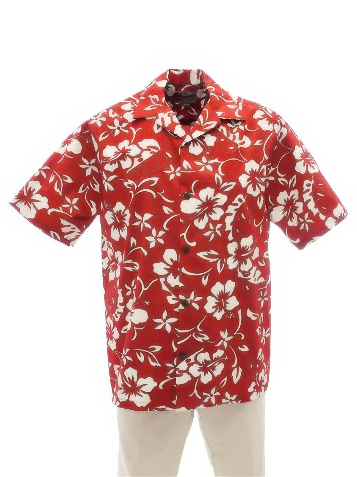 Hilo Hattie - Classic Hibiscus Pareo Red Cotton Men's Hawaiian Shirt