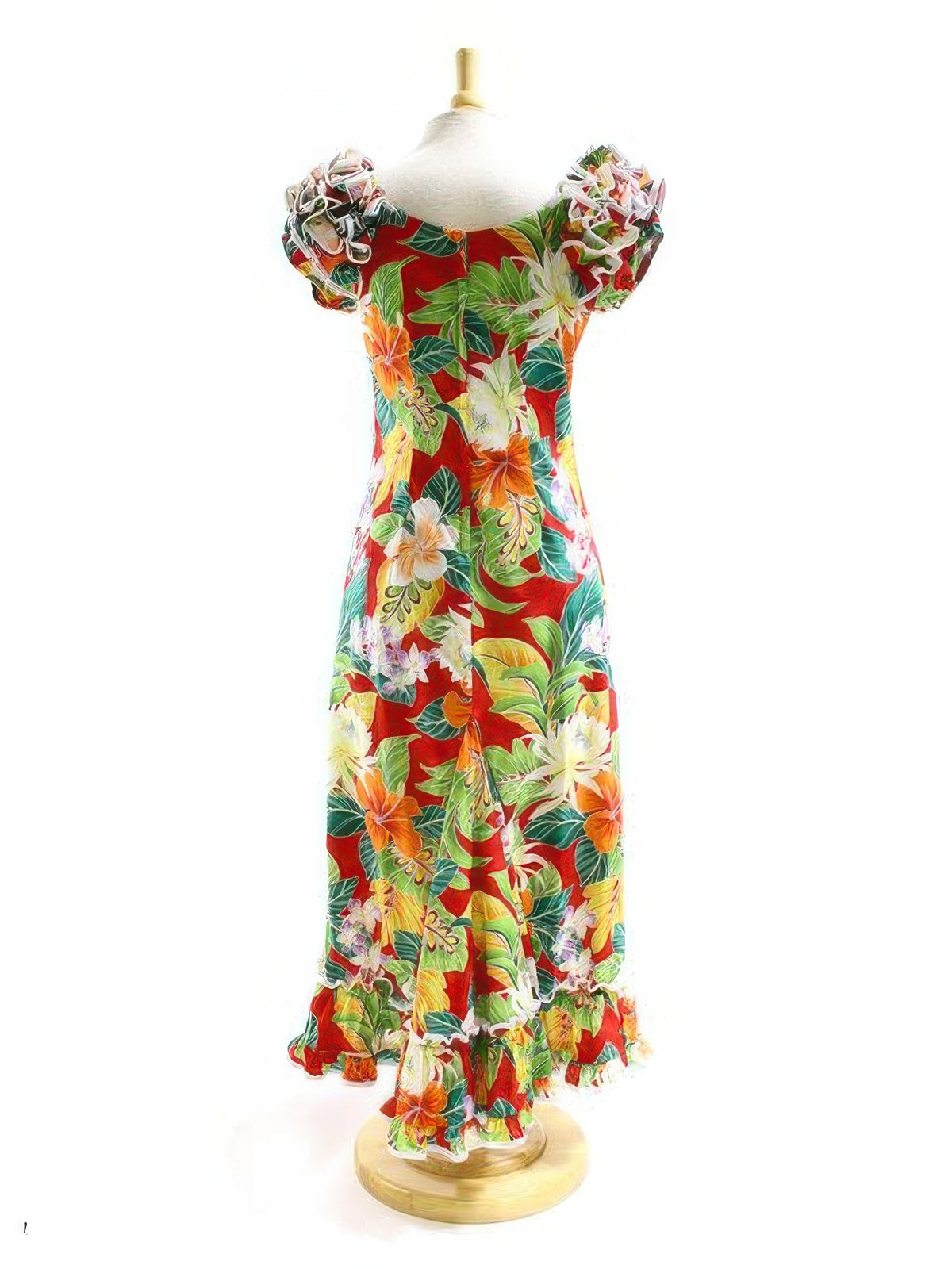 Tropical Forest Mirage Hawaiian Long Muumuu Red Dress Red / L Tropical Forest Mirage Hawaiian Long Muumuu Red Dress Red / L
