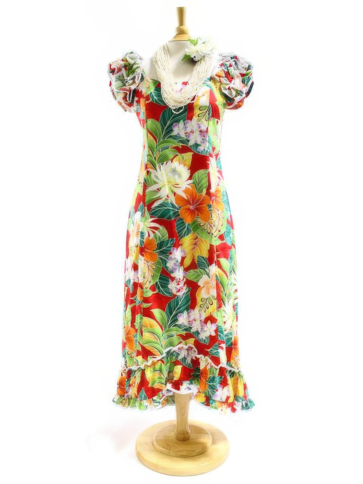 Tropical Forest Mirage Hawaiian Long Muumuu Red Dress Red / M Tropical Forest Mirage Hawaiian Long Muumuu Red Dress Red / M