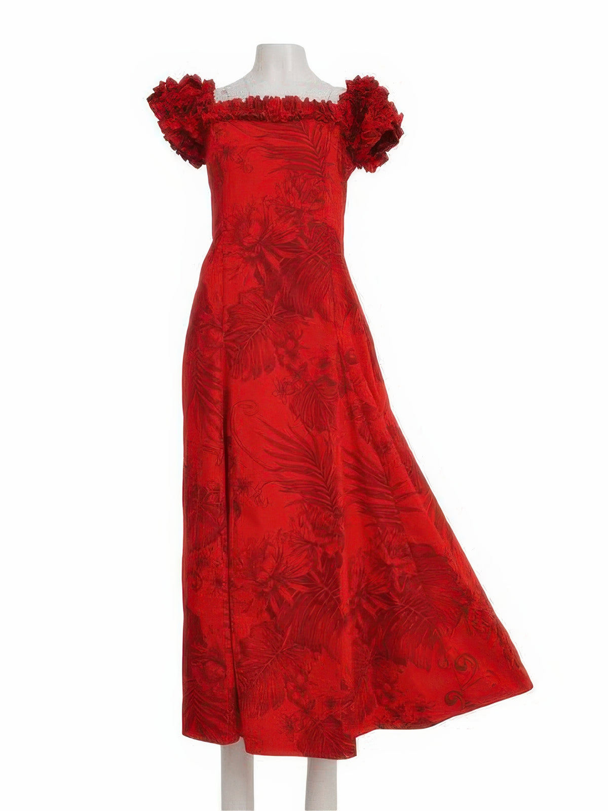 Two Palms - Monstera Ceres Red Cotton Frill Puff Sleeve Long Dress