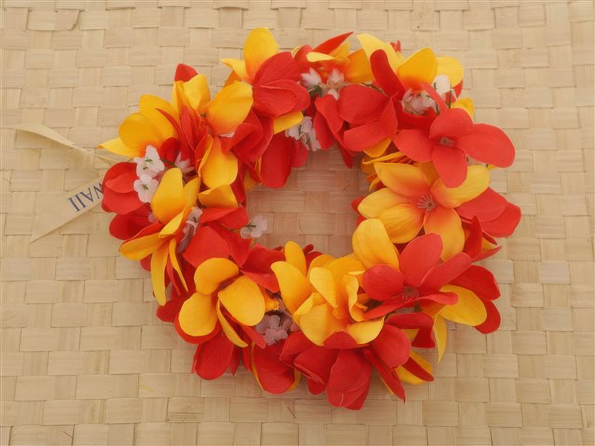 Ka Makani - Red & Yellow Plumeria Headband (Haku Lei)