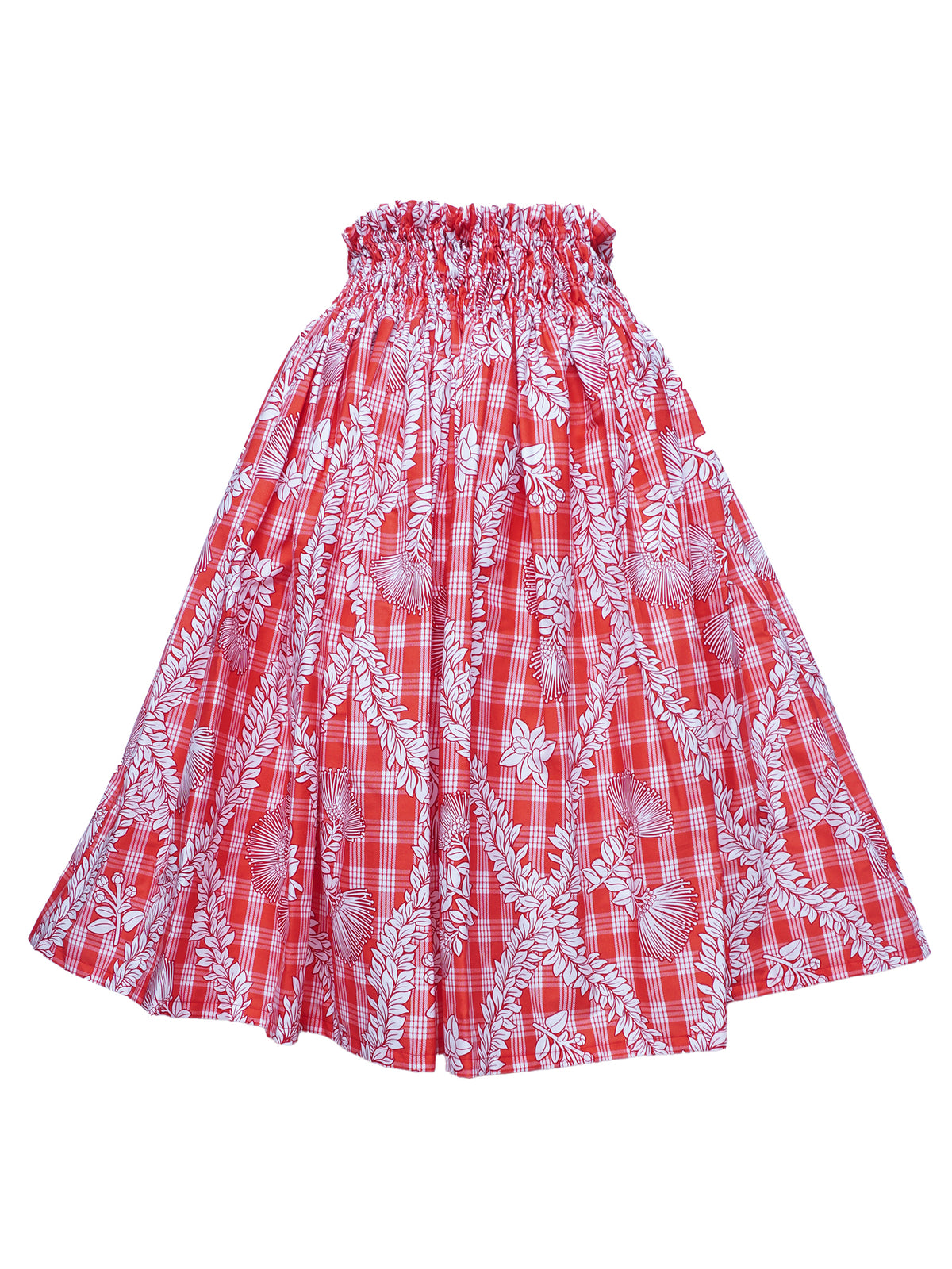 Ka Makani - Lehua Palaka Red Cotton Hula Pau Skirt / 3 Bands