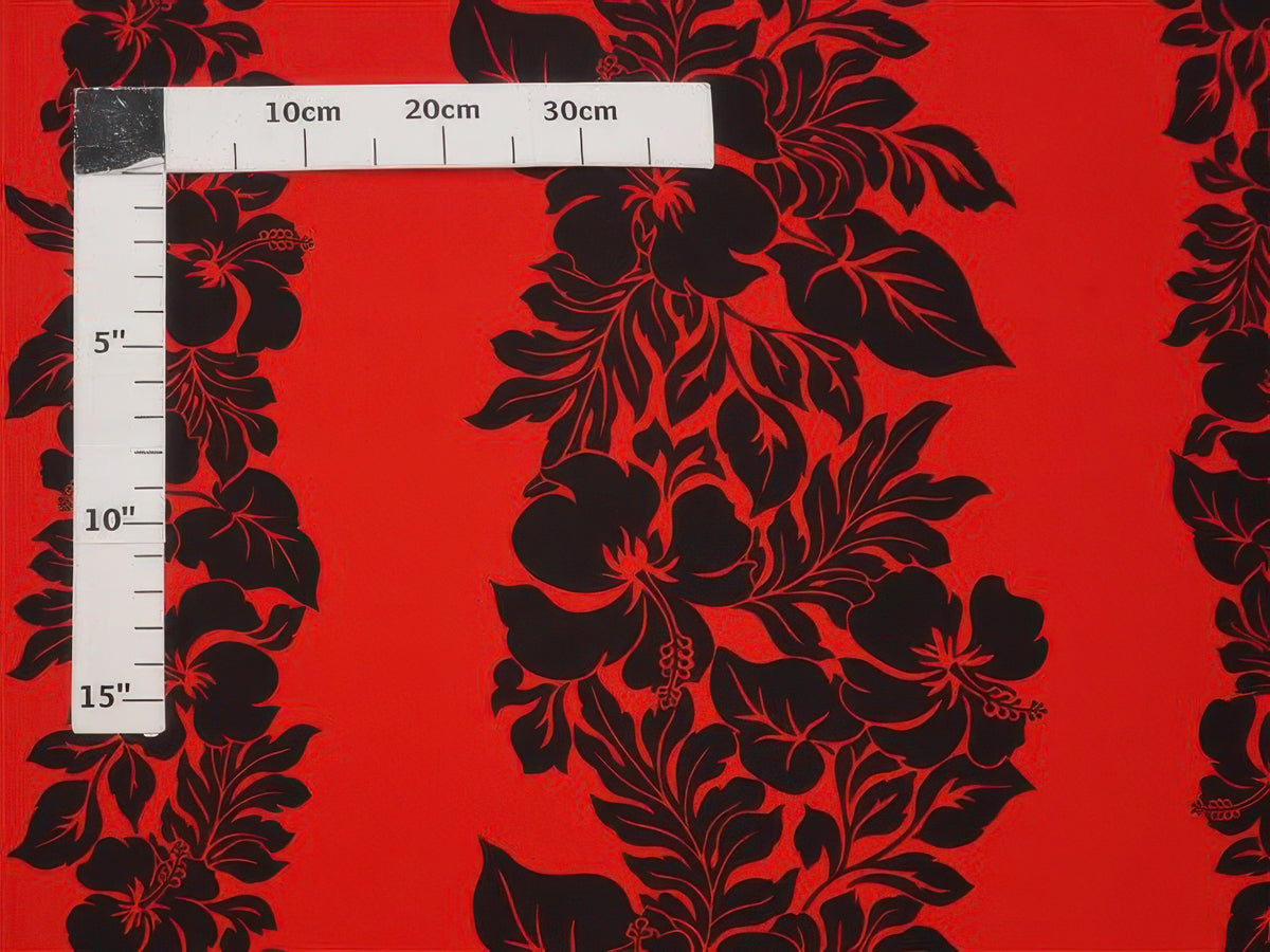 Ka Makani - Hibiscus Black & Red Poly Cotton Hawaiian Fabric ETU-436