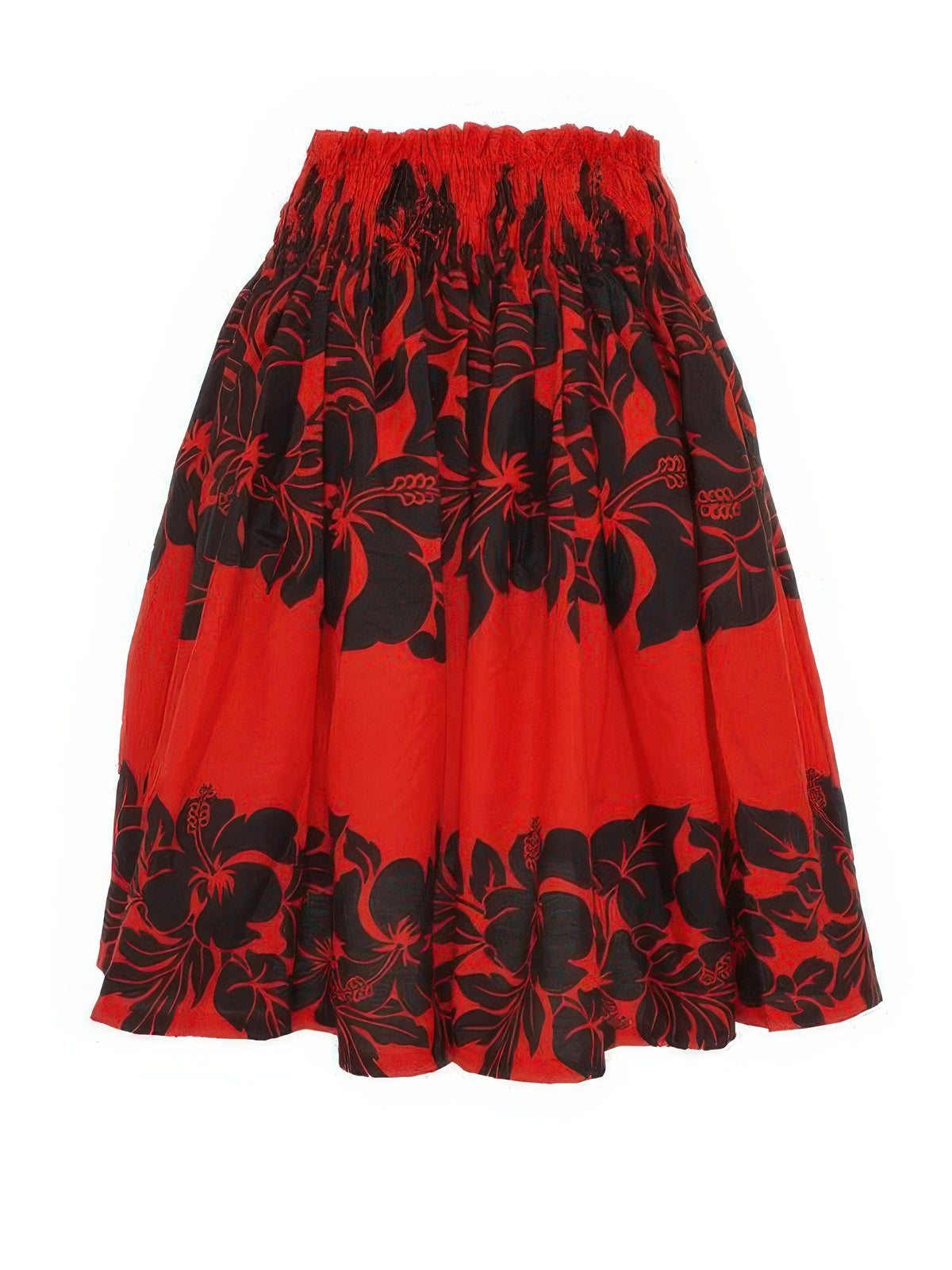 Ka Makani - Hibiscus Black & Red Poly Cotton Hula Pau Skirt / 3 Bands