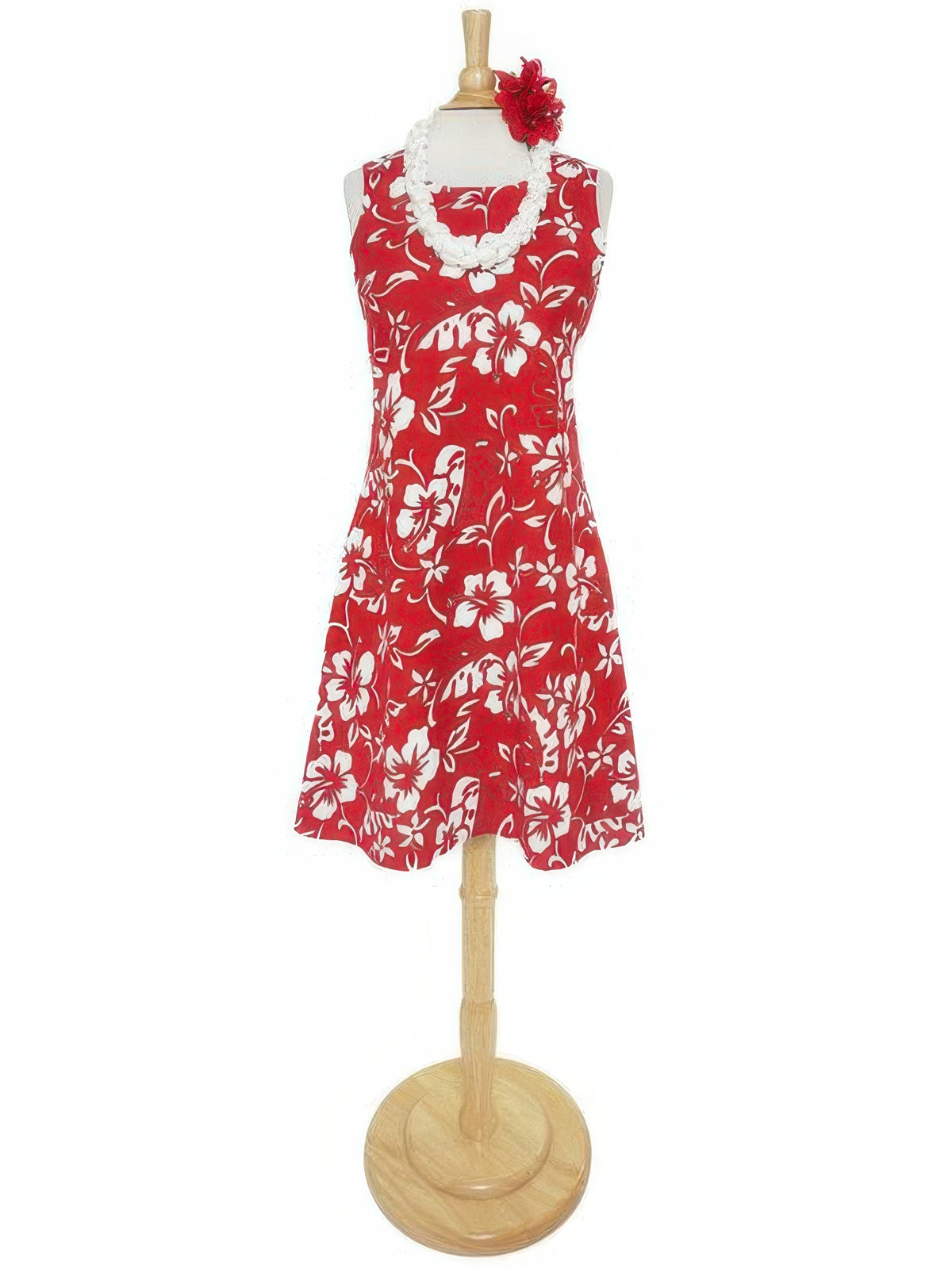 Hilo Hattie - Classic Hibiscus Pareo Red Cotton Short Sleeveless Bias Dress