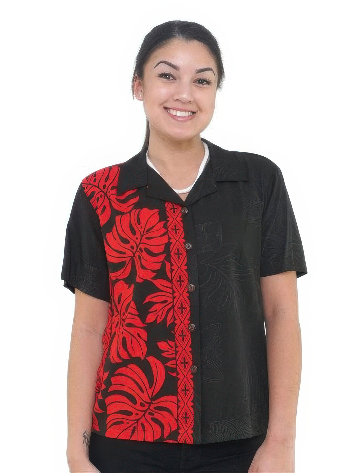 Hilo Hattie - Prince Kuhio Black & Red Rayon Women's Hawaiian Shirt