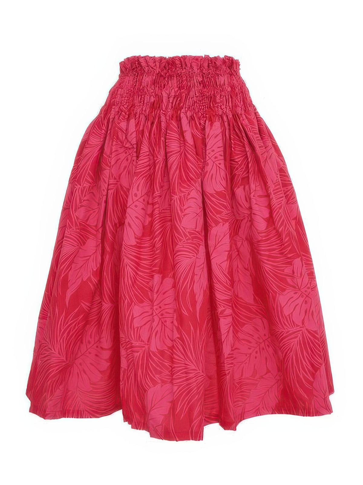 Ka Makani - Monstera Fuchsia Poly Cotton Single Pau Skirt / 3 Bands