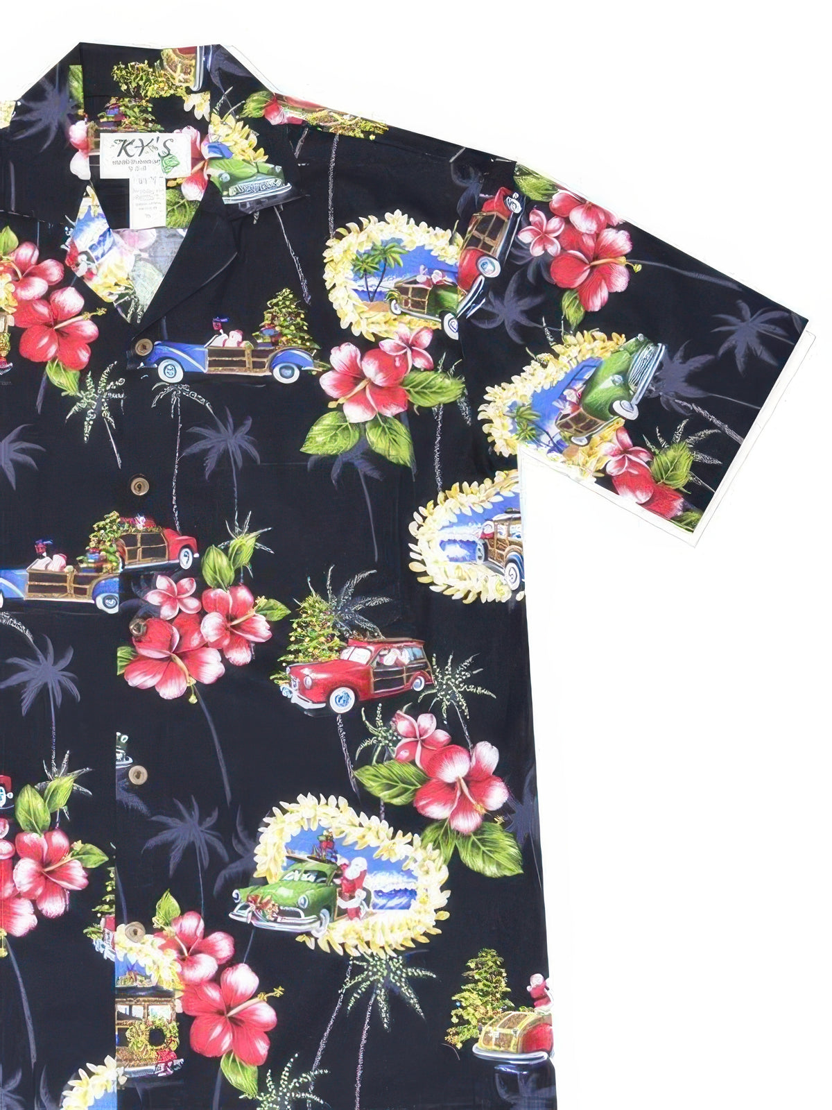 Ky's - Hawaiian Christmas Woody Black Cotton Poplin Men's Hawaiian Shirt