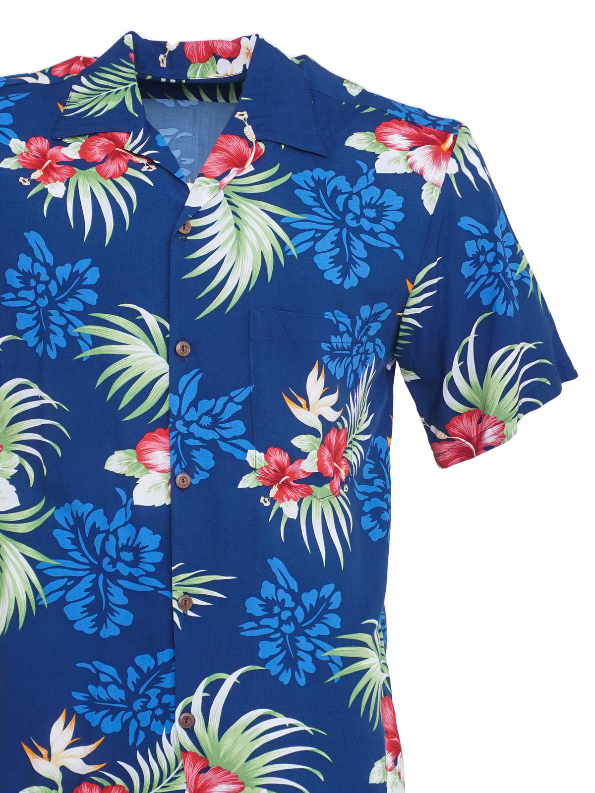 Two Palms - Fern Hibiscus Navy Rayon Men's Hawaiian Shirt