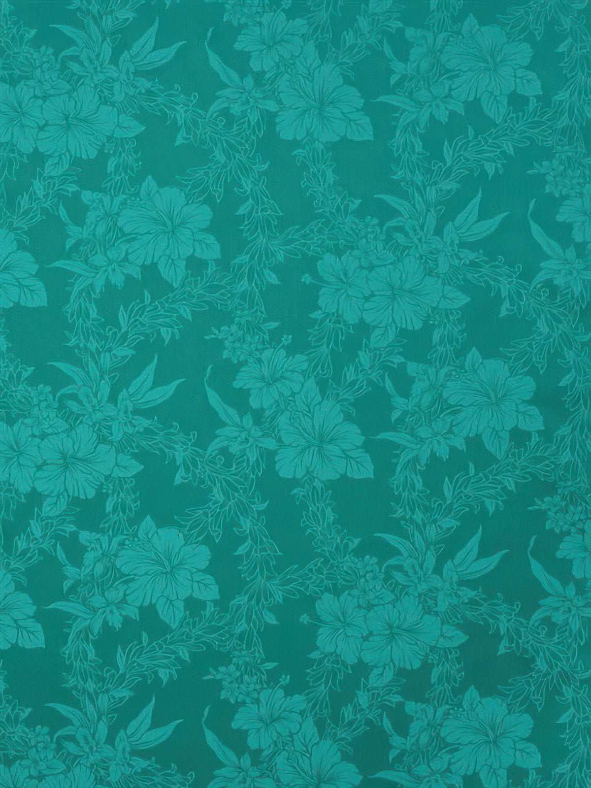 Ka Makani - Hibiscus & Orchid Lei Teal Poly Cotton Hawaiian Fabric LW-16-480