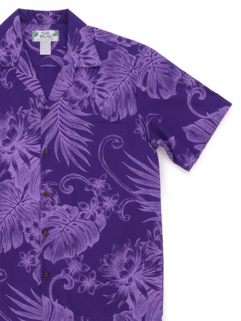 Purple floral patterned shirt on a white background