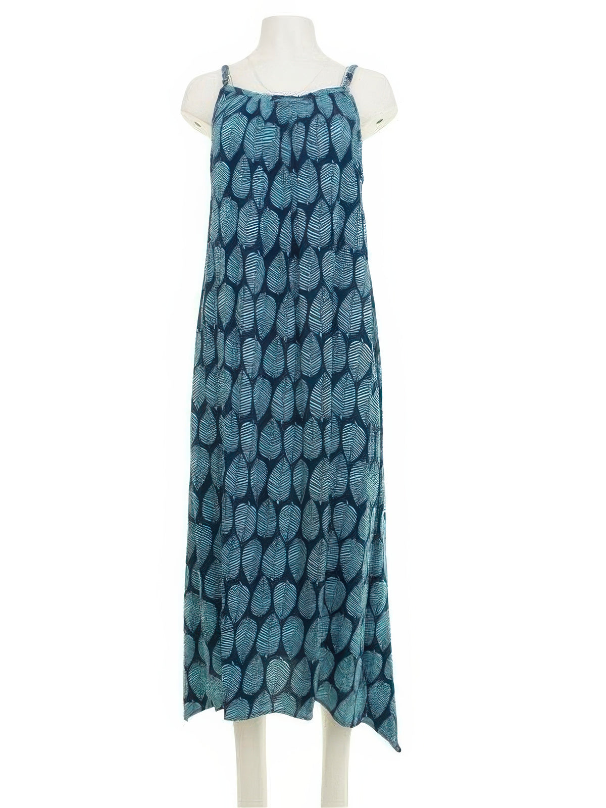 Napua Collection Honolulu - Mango Leaf Navy & Blue Rayon Ankle Long Dress