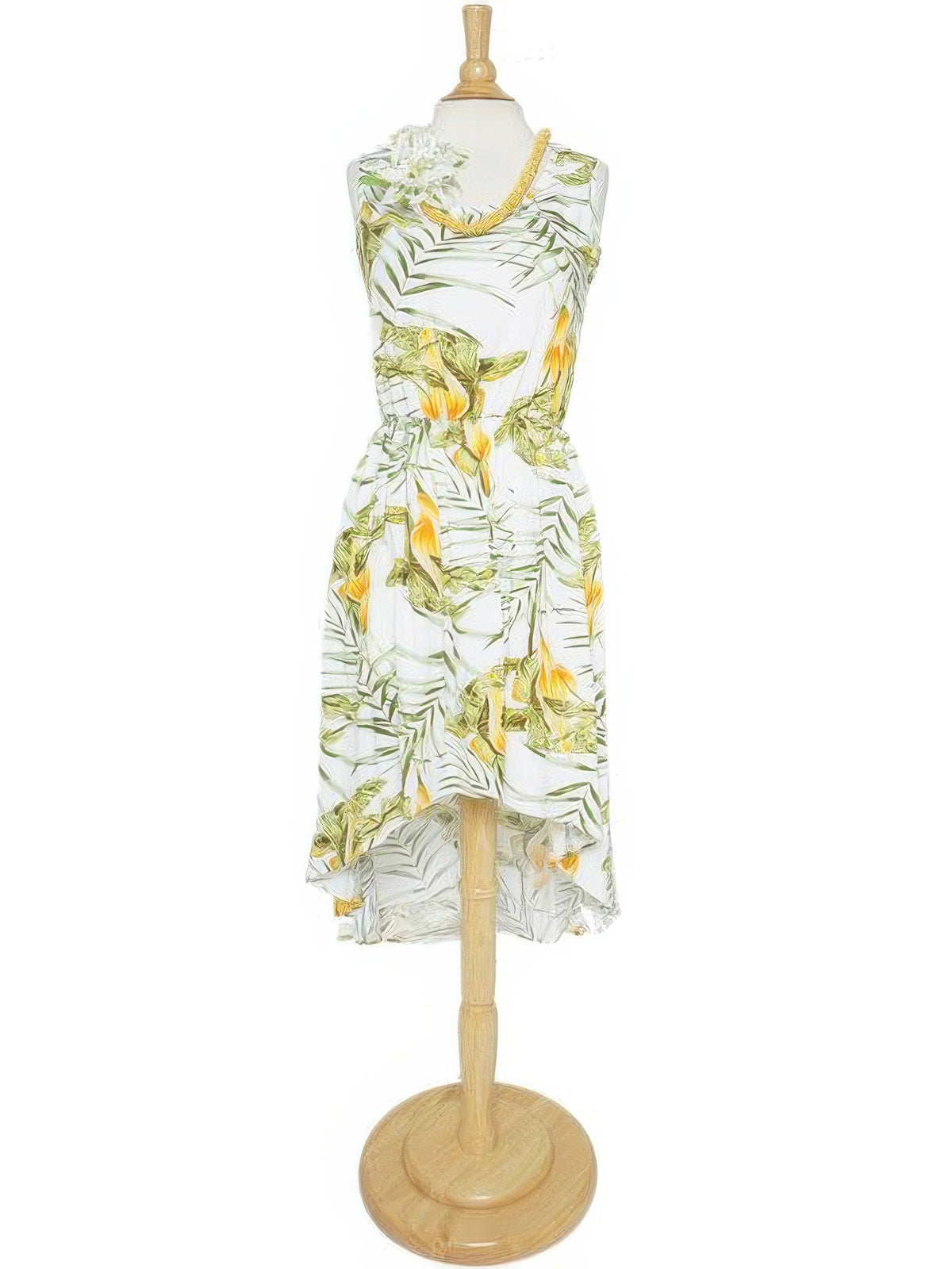 Two Palms - Napali White Rayon Hawaiian Hi-Low Midi Dress