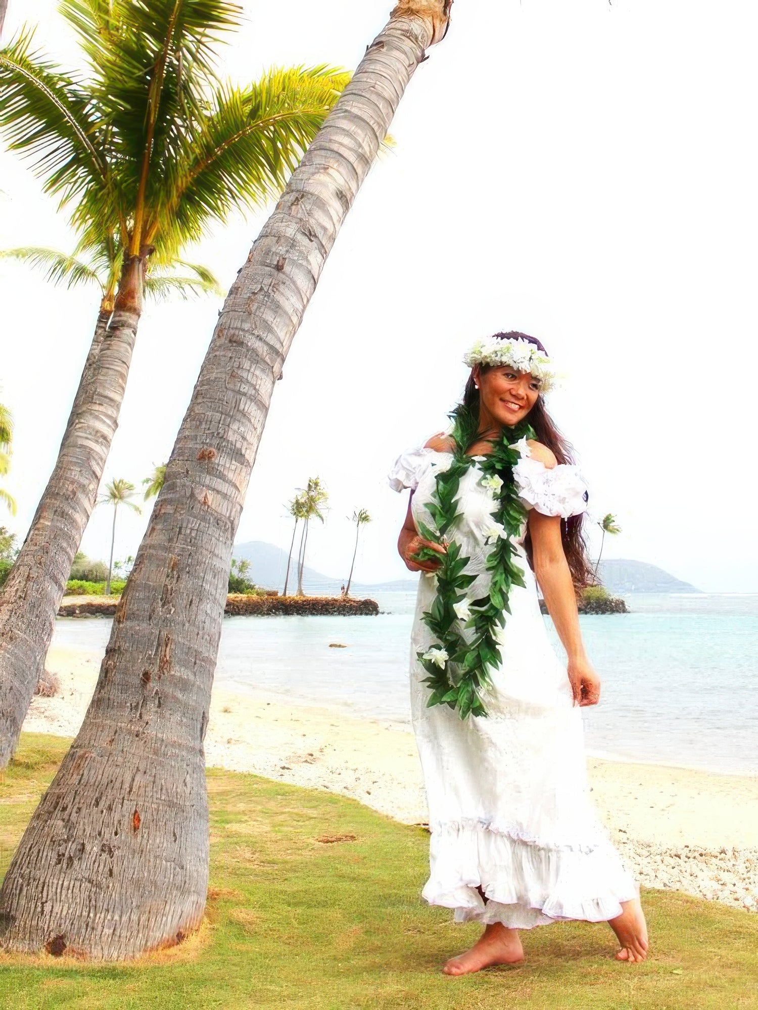 Pacific Legend - Hibiscus White on White Cotton Hawaiian Ruffle