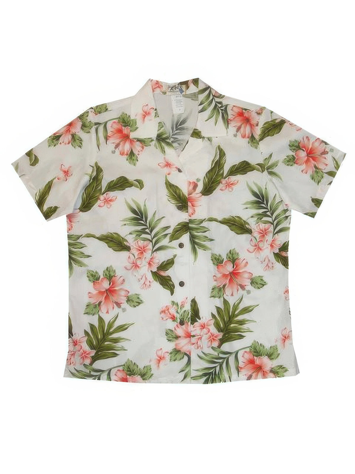 Ky's - Hibiscus Garden White w/Coral Cotton Women's Hawaiian Shirt