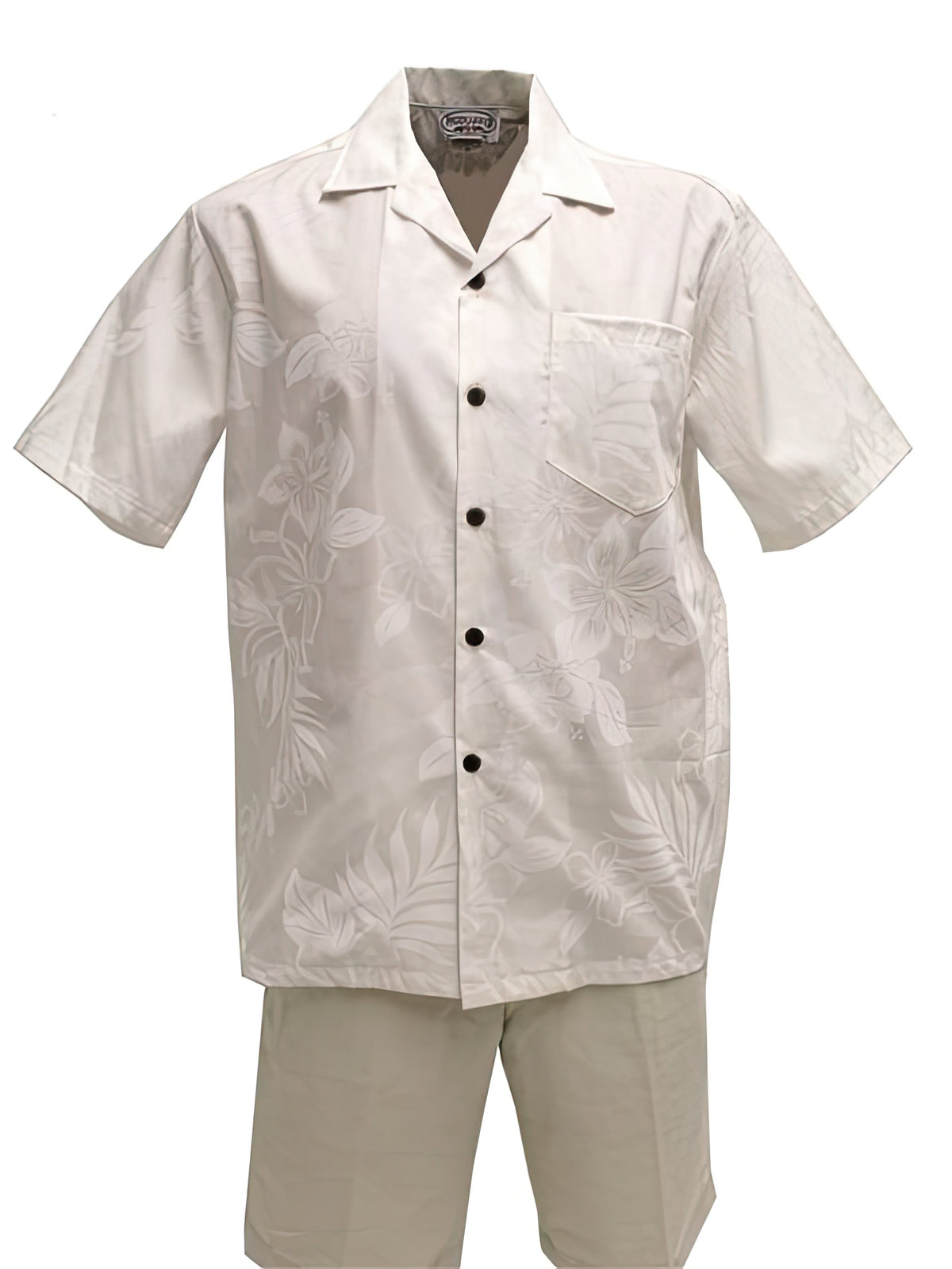 Pacific Legend - Hibiscus White on White Cotton Men's Hawaiian Shirt