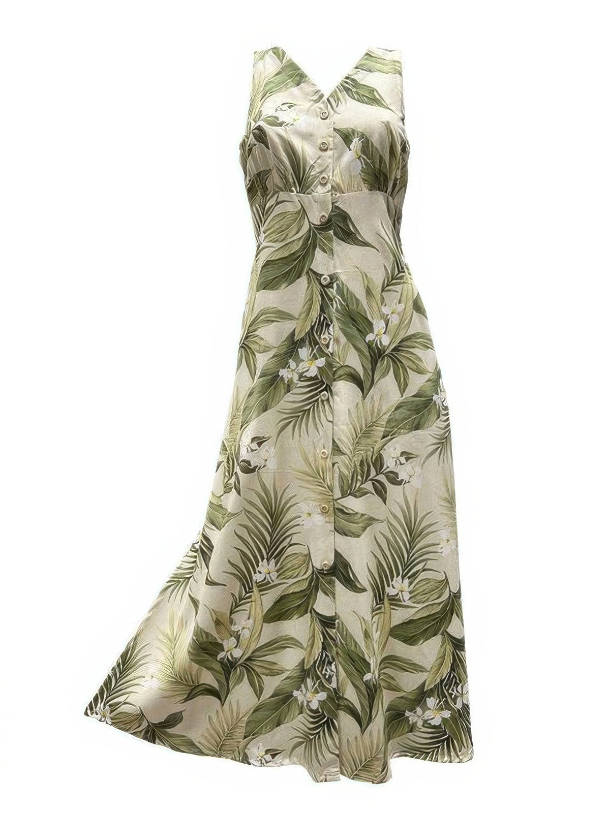 Paradise Found - White Ginger Khaki Rayon Hawaiian Long Dress