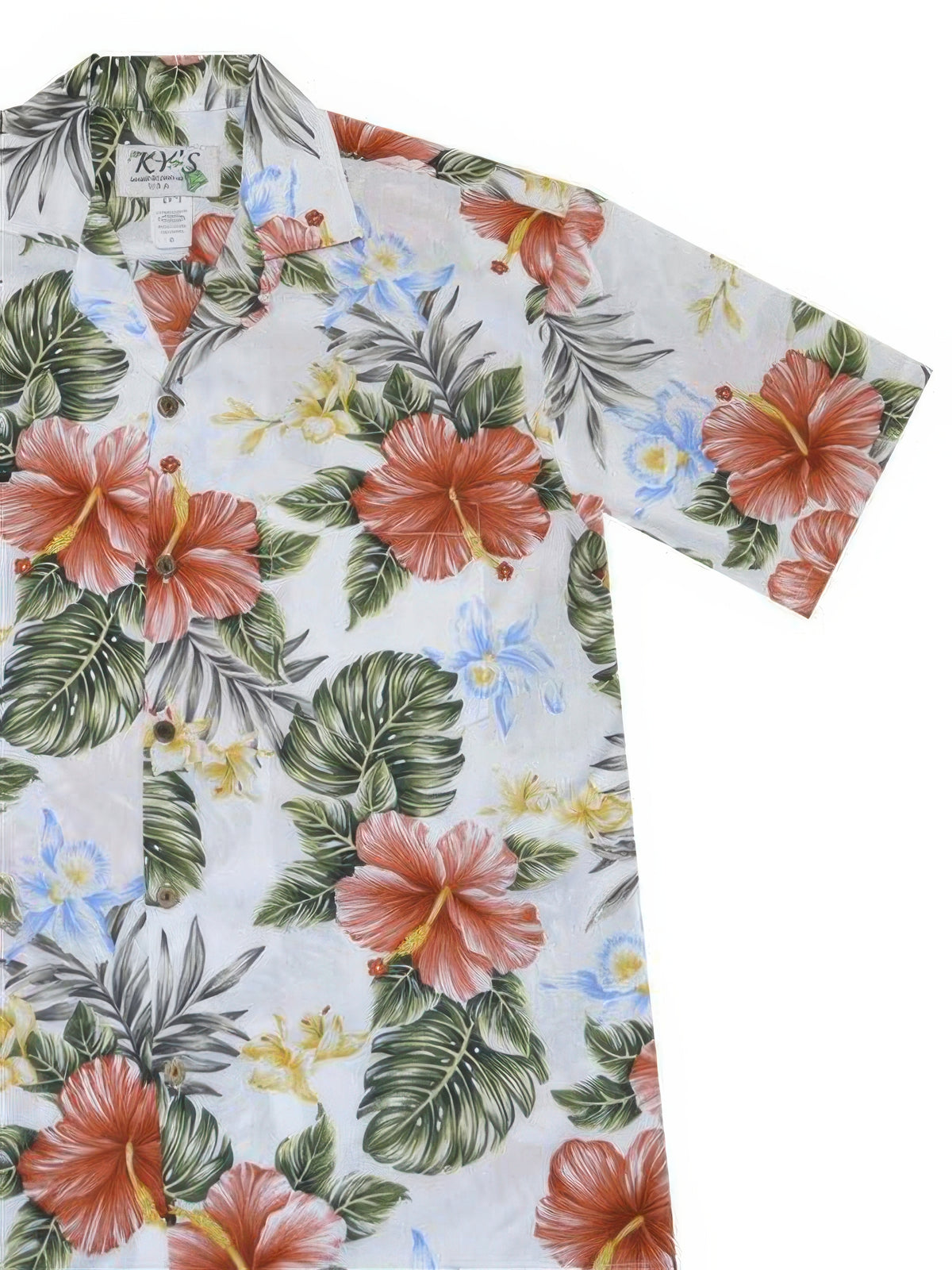 Ky's - Kahala Hibiscus White Cotton Poplin Men's Hawaiian Shirt