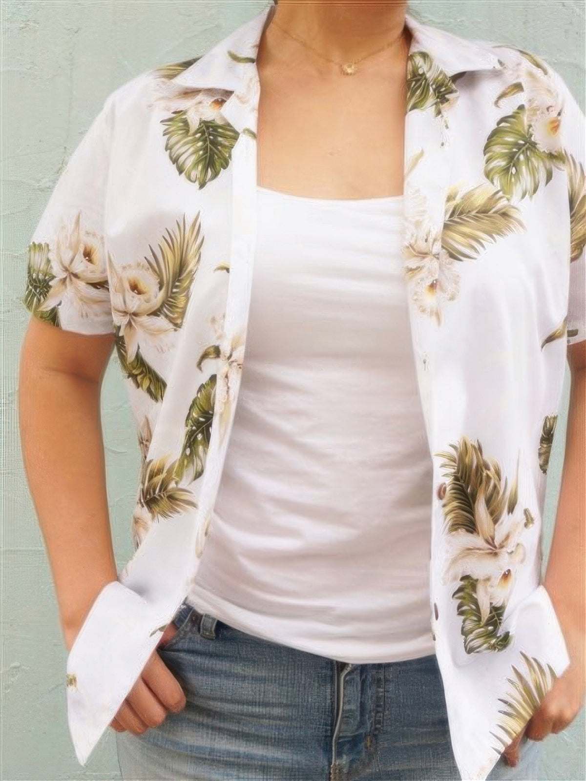 Ky's - Classic Orchid White Cotton Women's Hawaiian Shirt