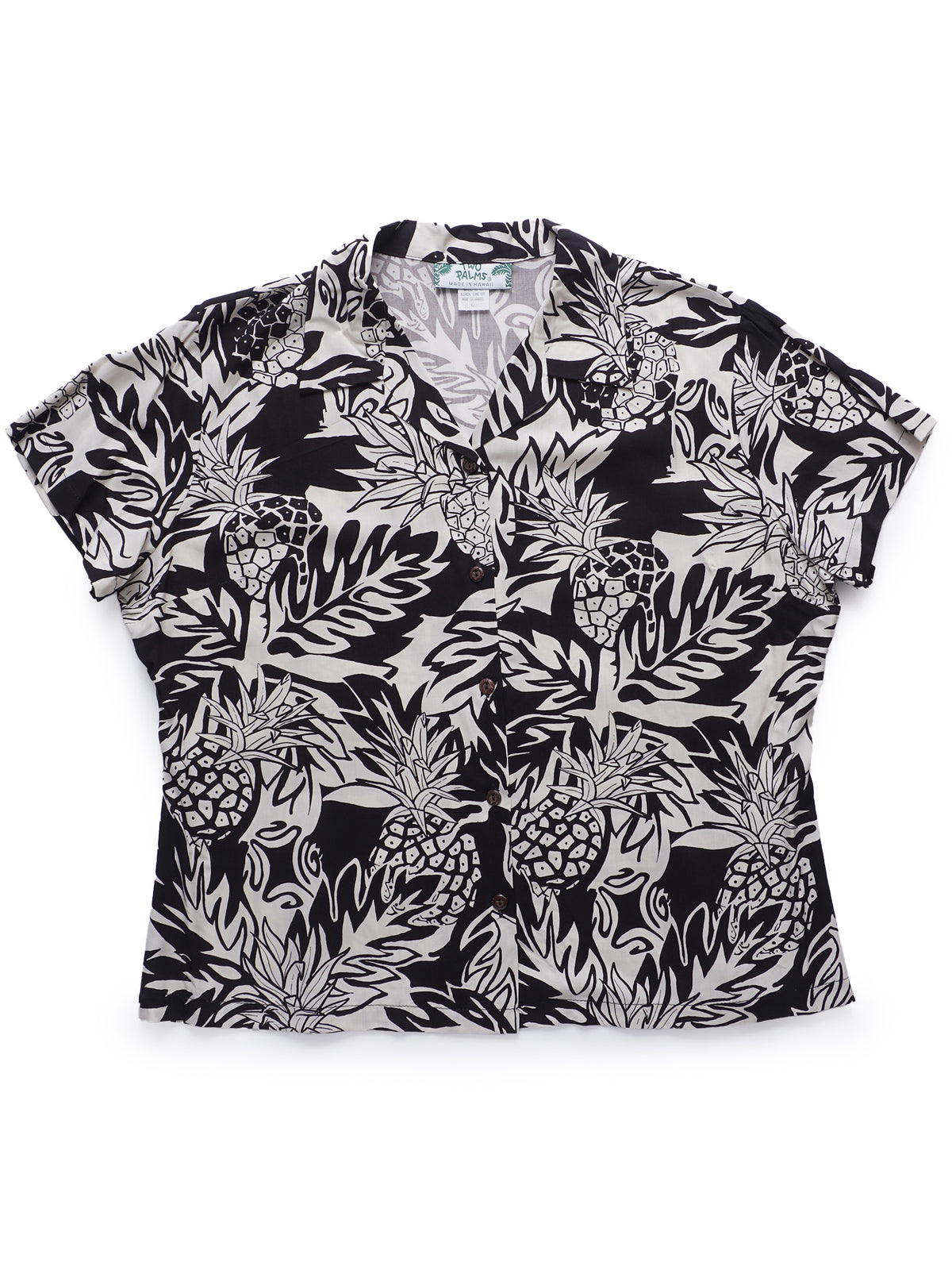 Two Palms - Wild Pineapple Black Rayon Women's Hawaiian Shirt