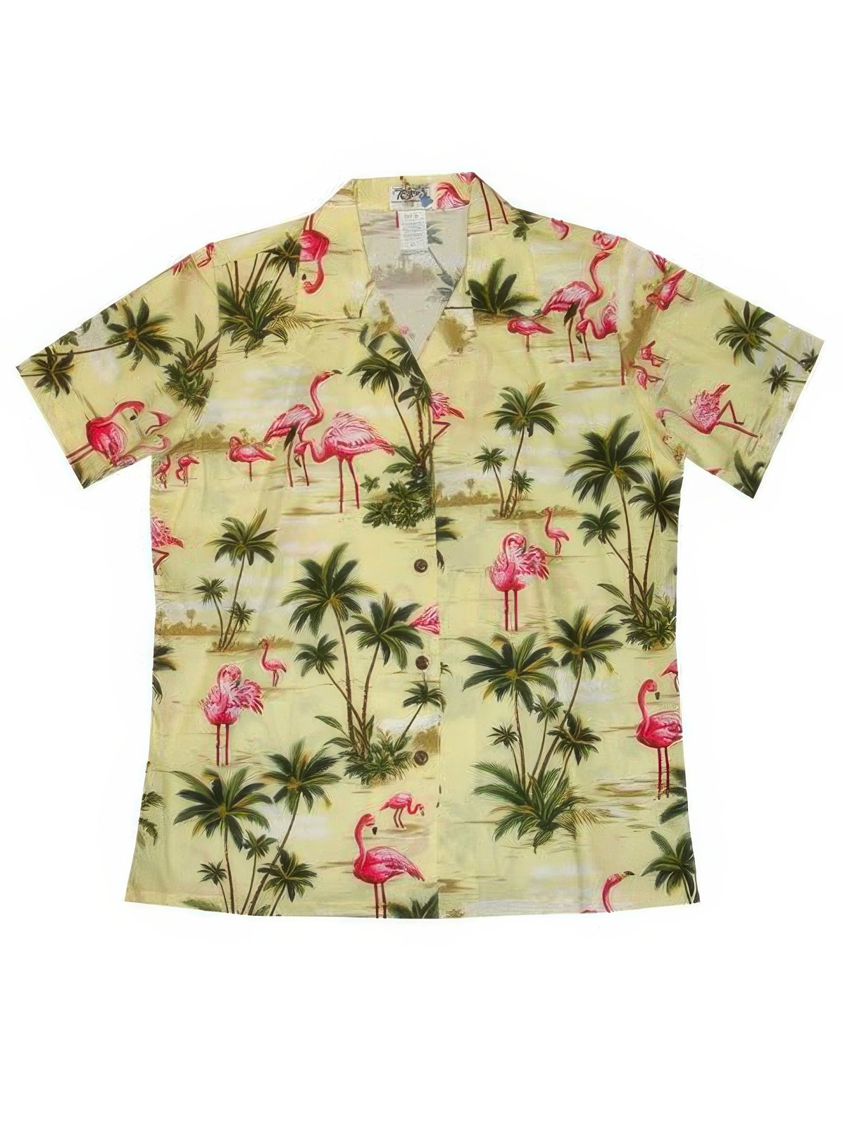 Ky's - Flamingo Fever Yellow Cotton Women's Hawaiian Shirt